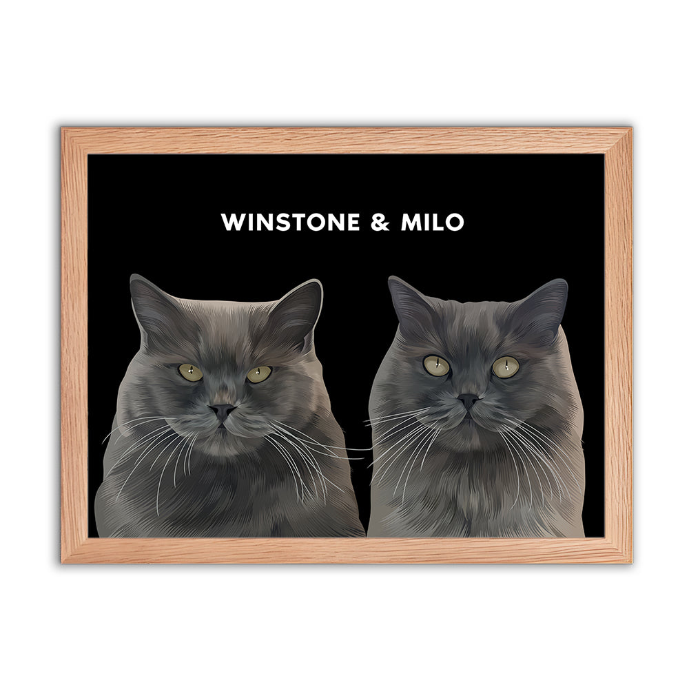 Framed Custom Pet Portrait - 2x Pets