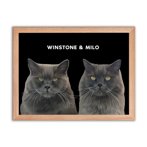 Framed Custom Pet Portrait - 2x Pets