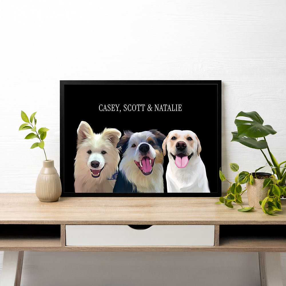 Framed Custom Pet Portrait - 3x Pets