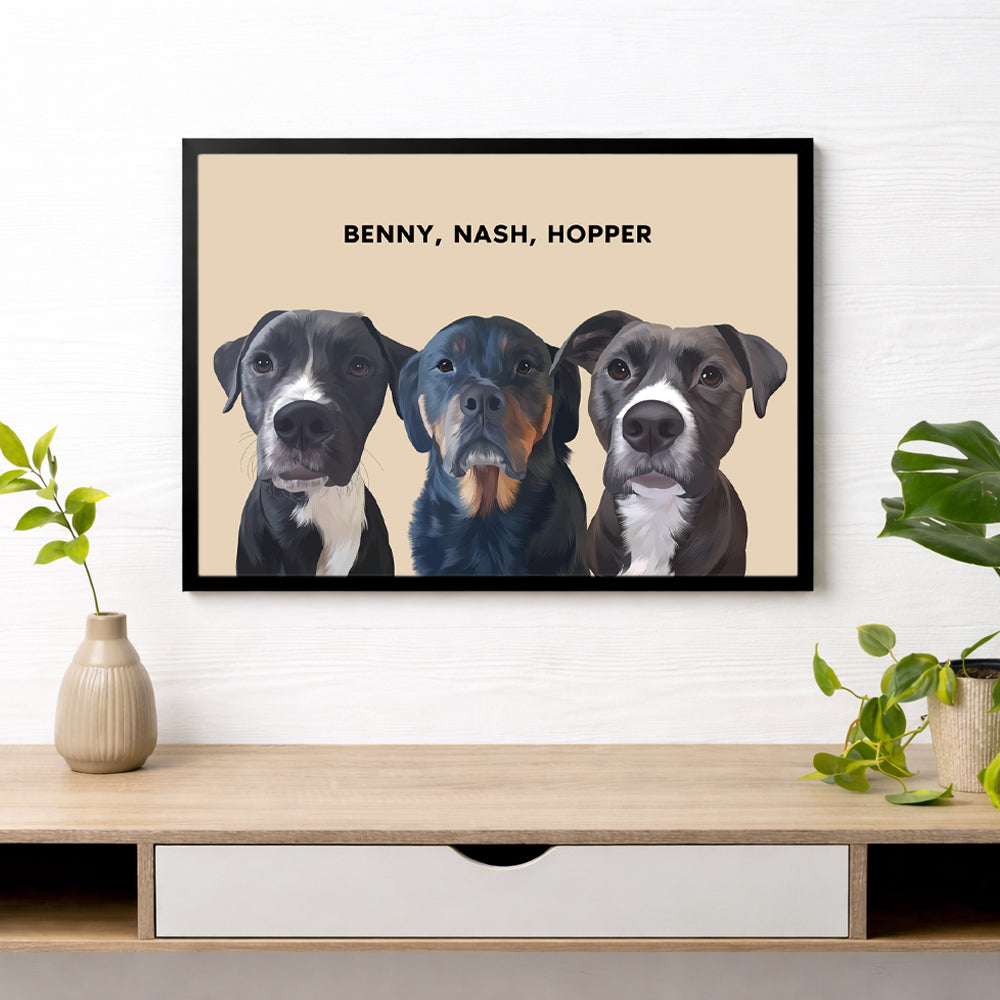Framed Custom Pet Portrait - 3x Pets