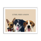 Framed Custom Pet Portrait - 3x Pets