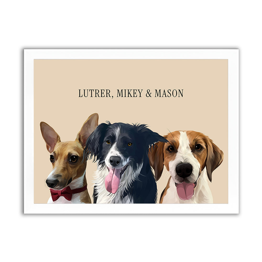 Framed Custom Pet Portrait - 3x Pets