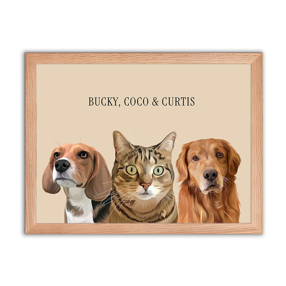 Framed Custom Pet Portrait - 3x Pets
