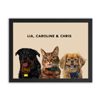 Framed Custom Pet Portrait - 3x Pets
