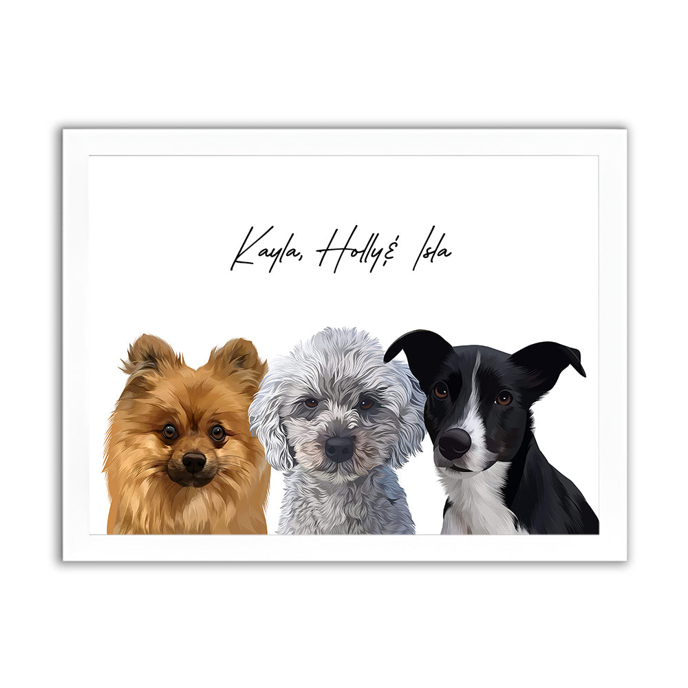 Framed Custom Pet Portrait - 3x Pets