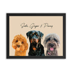 Framed Custom Pet Portrait - 3x Pets