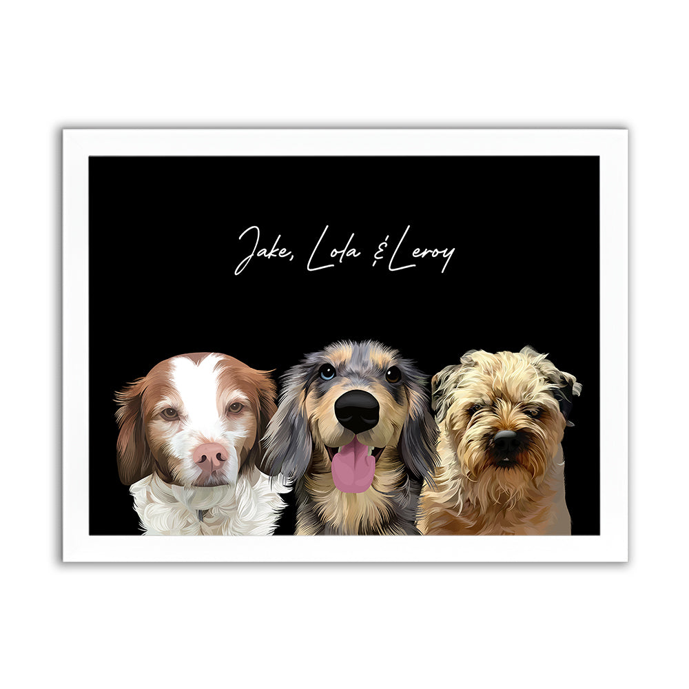 Framed Custom Pet Portrait - 3x Pets