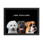 Framed Custom Pet Portrait - 3x Pets