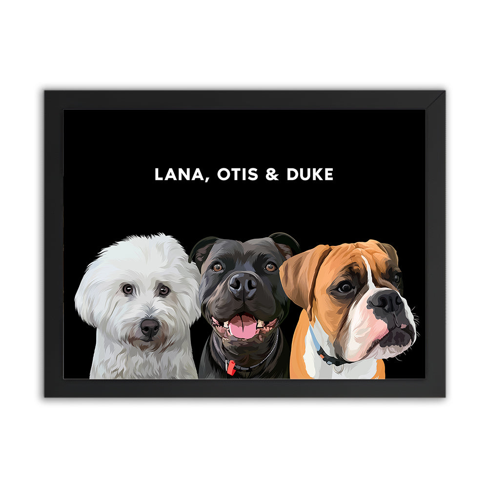 Framed Custom Pet Portrait - 3x Pets