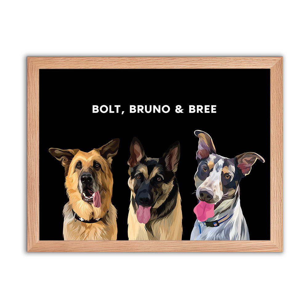 Framed Custom Pet Portrait - 3x Pets