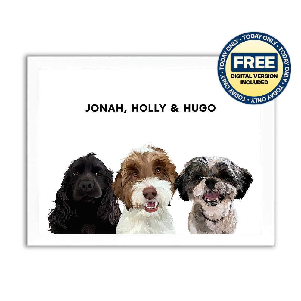 Framed Custom Pet Portrait - 3x Pets