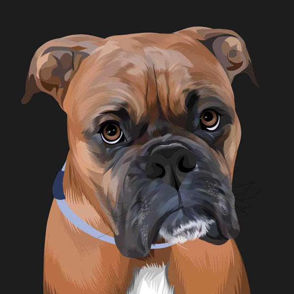Hand Drawn Pet Portrait of Tan Dog with Blue Collar