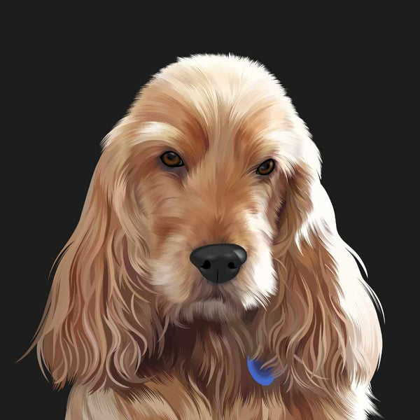 Hand Drawn Custom Pet Artwork of Tan Dog with Black Background