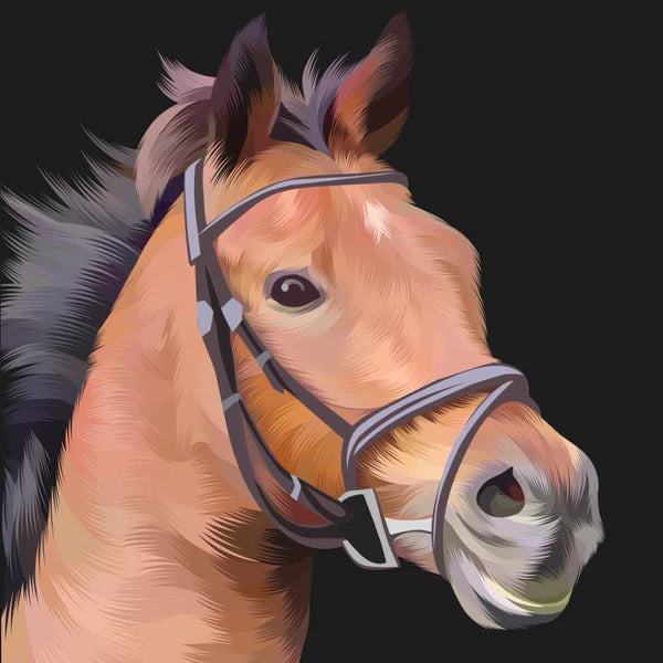 Custom Horse Portrait of Brown Horse with harness