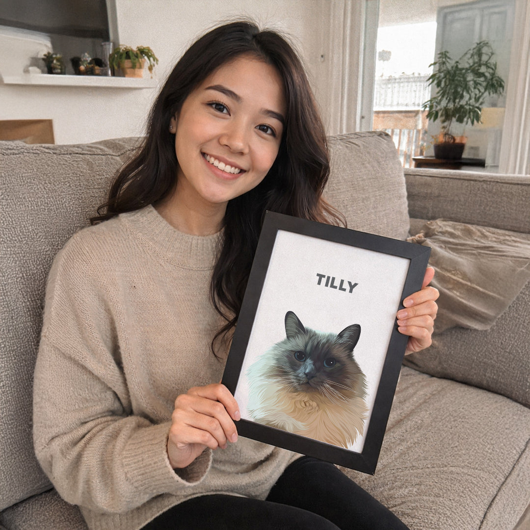 Custom Pet Portraits being held by customer