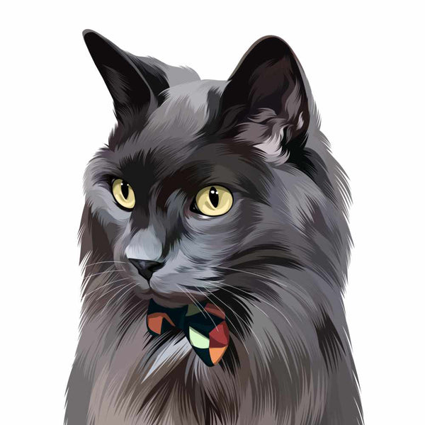 Hand Drawn Pet Artwork of cat in bowtie