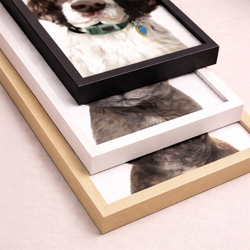 Framed Pet Portrait in black, white and brown
